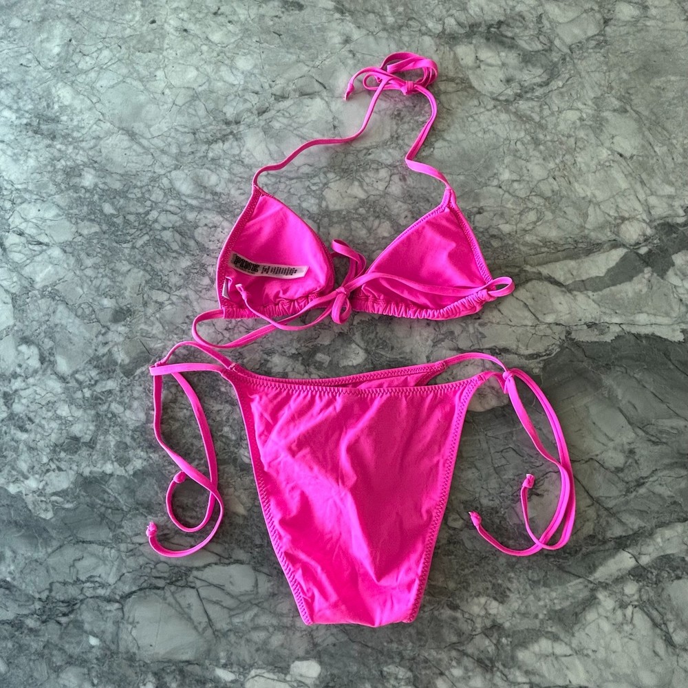 PINK Victoria's Secret Triangle String Two Piece Bikini Pink XS/M - Picture 2 of 7